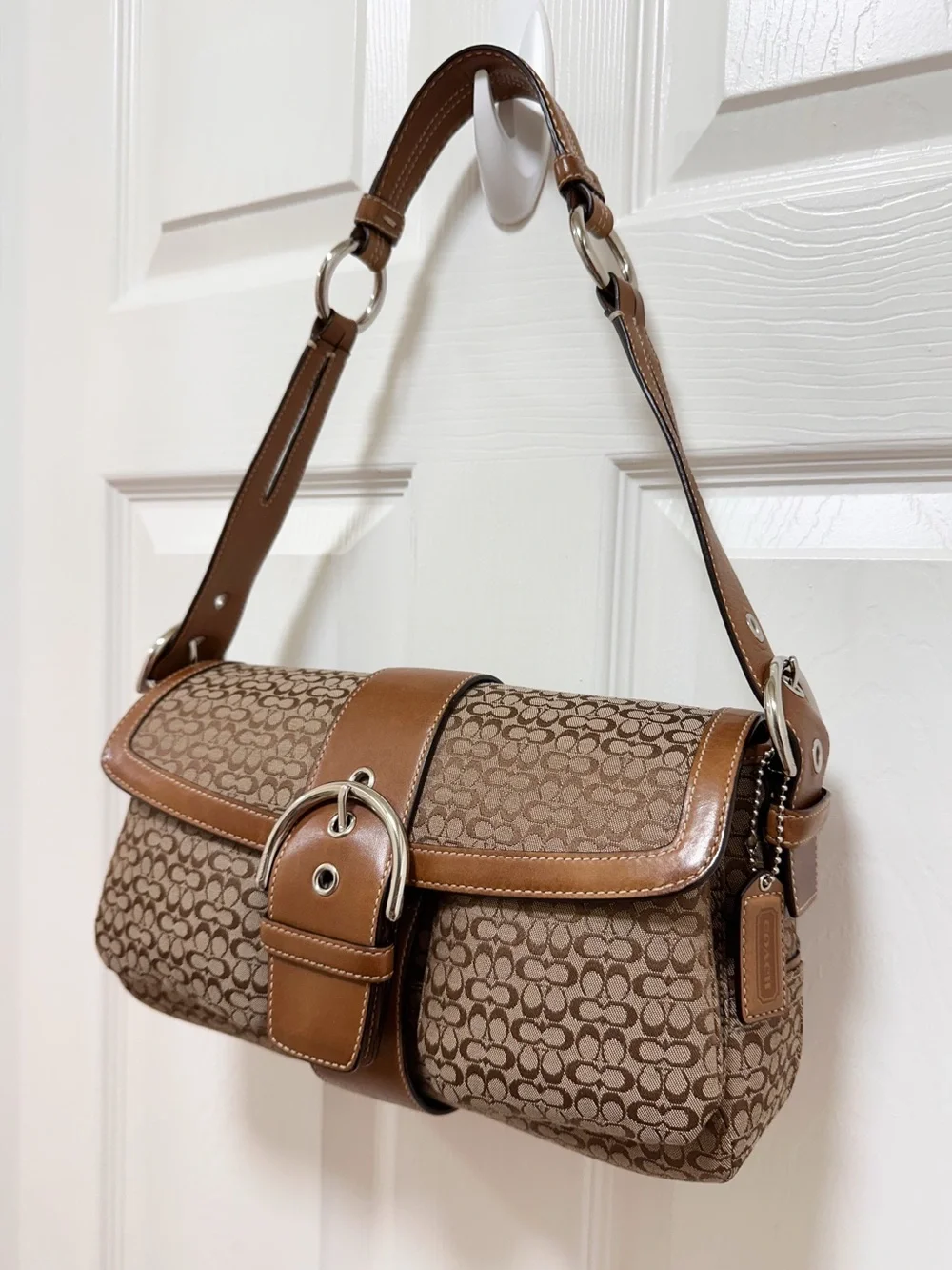Coach Soho Buckle Flap Medium Shoulder Bag Mini Signature Jacquard Y2K